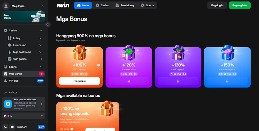 1win – 500 spins + ₱125,000 bonus