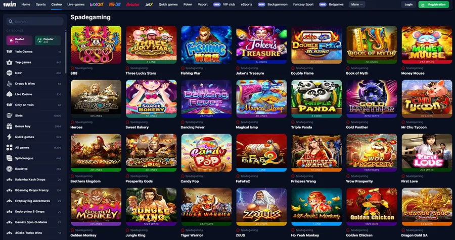 1Win Casino Spade Gaming provider slots