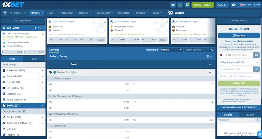 1xBet - Boxing Betting Sites