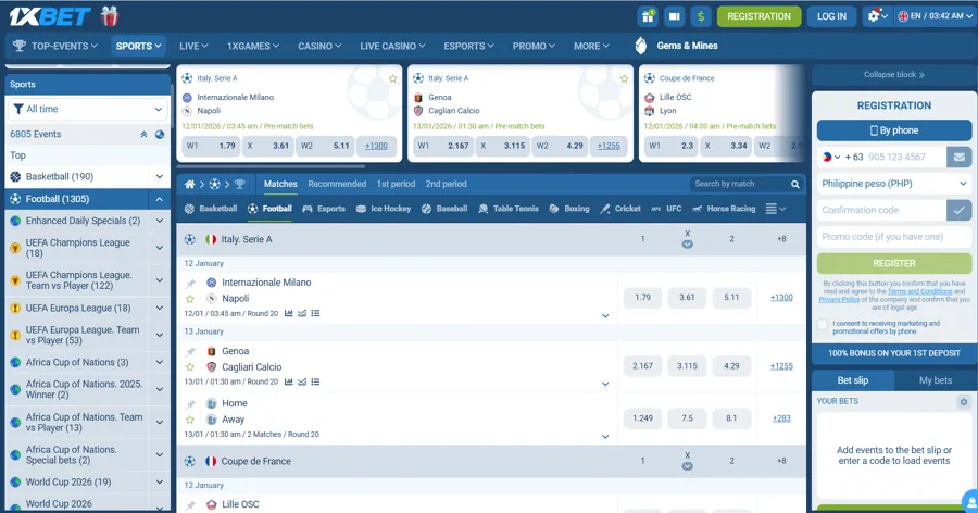 1xBet - Most betting options