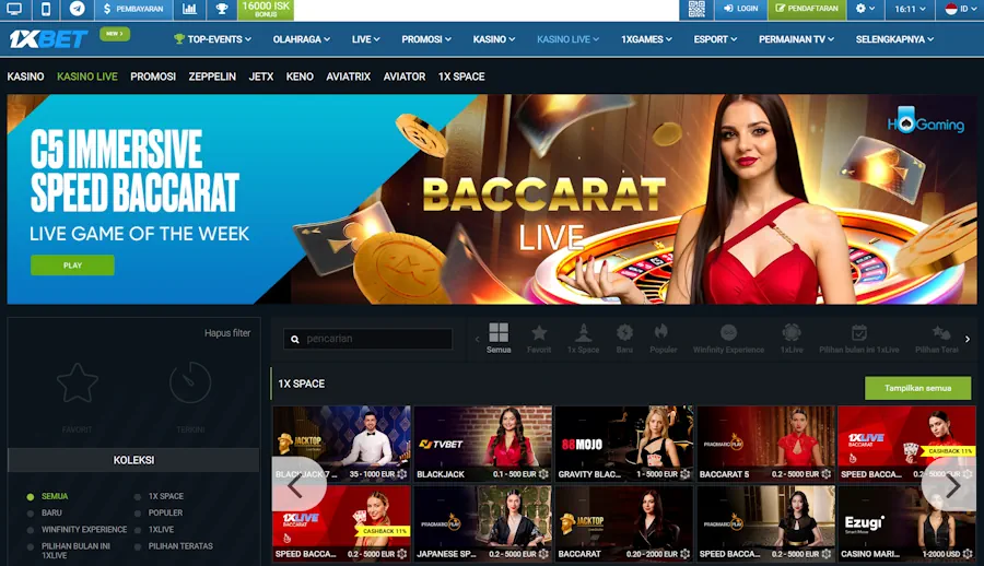1xBet: Best for live dealer games