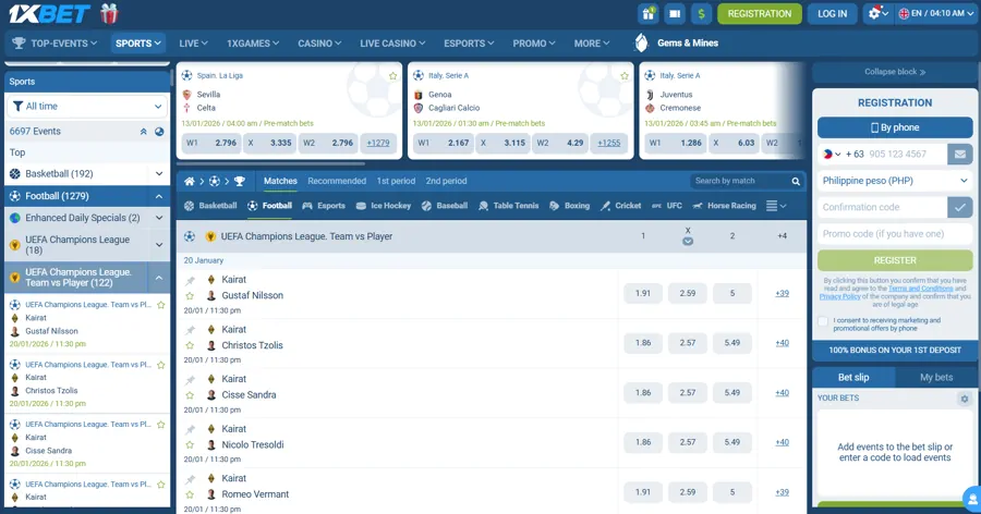 1xBet: Complete UCL Coverage