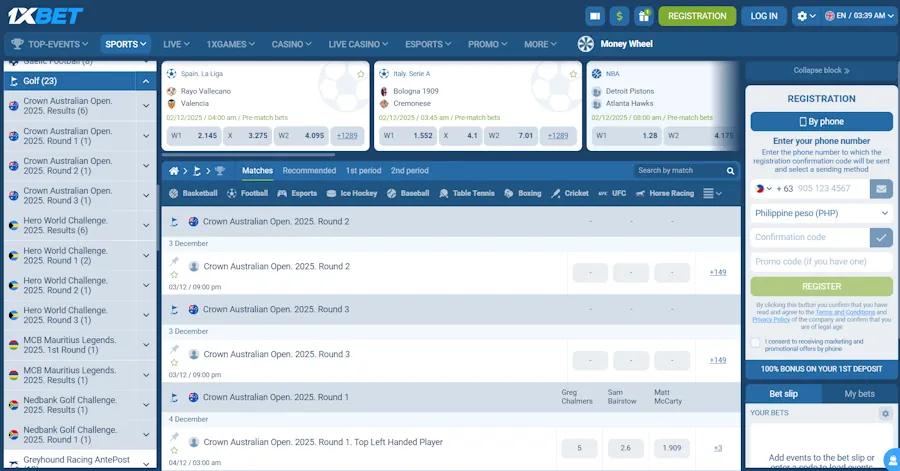 1xBet - Top PH sportsbooks offering golf betting