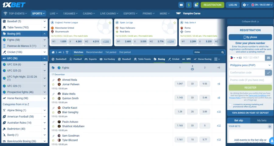 1xBet - Top MMA Betting Sites for Filipino Bettors