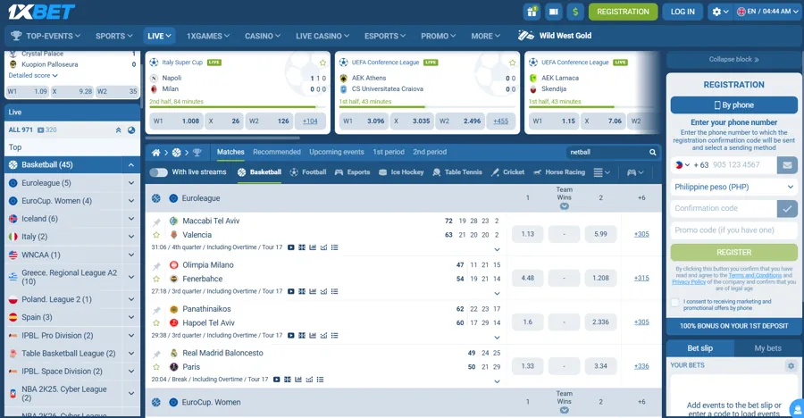 1XBet - Best Netball Betting Sites