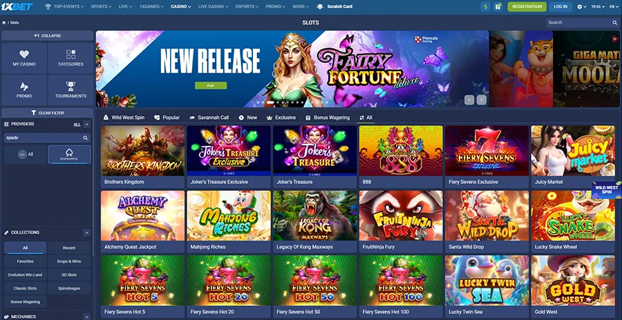 1XBet Casino Spade Gaming provider slots