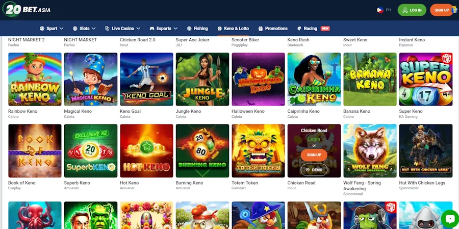20Bet: Premier Keno Game Selection