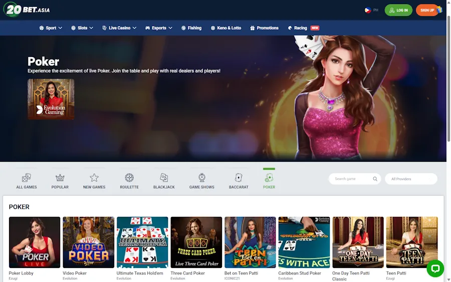 20bet: Casinos with Omaha-holdem in Philippines 