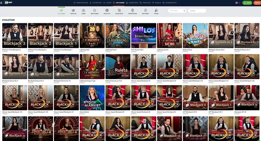 20bet Live Dealer Evolution Games