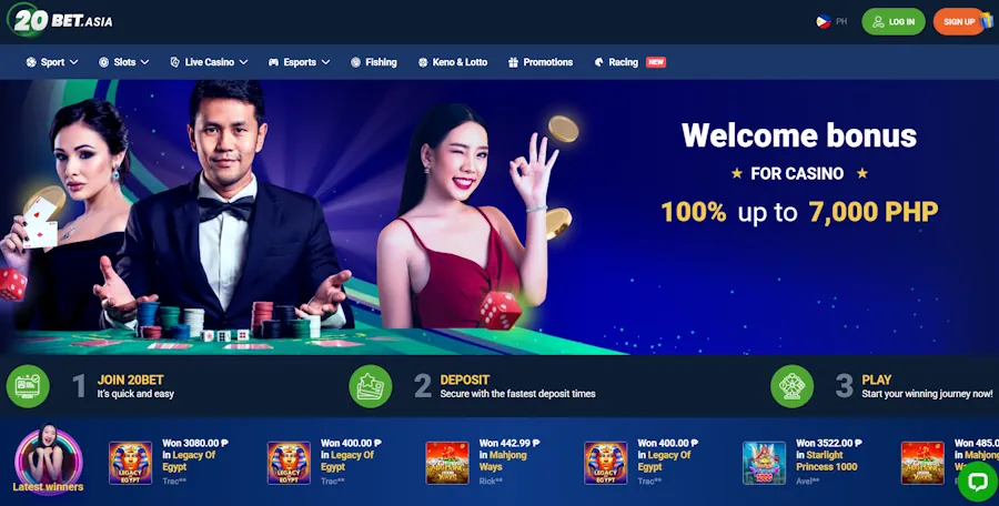 20bet – ₱1,910 bonus, 50x WR