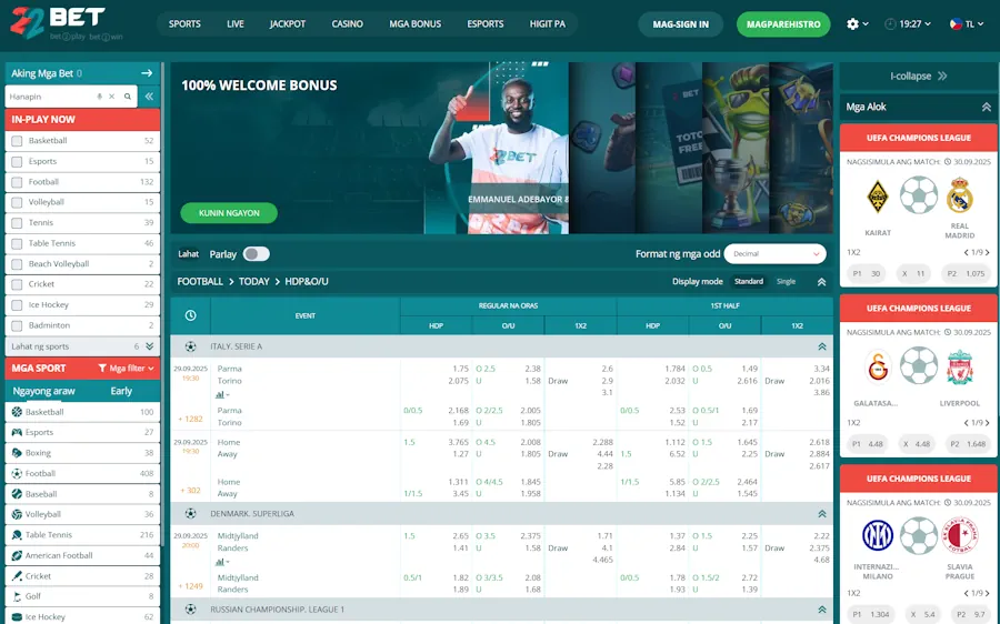 22Bet: Best for sports variety