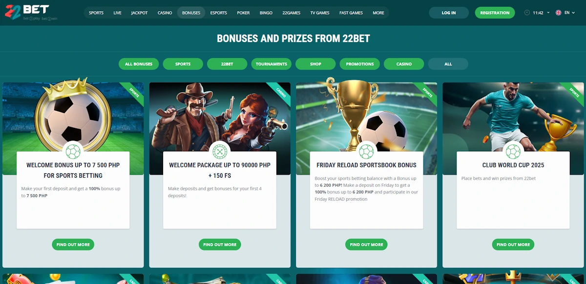 22Bet betting bonus screenshot