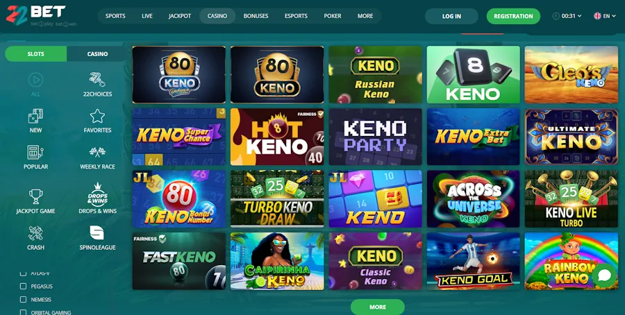22Bet: Reliable Keno Gaming Experience