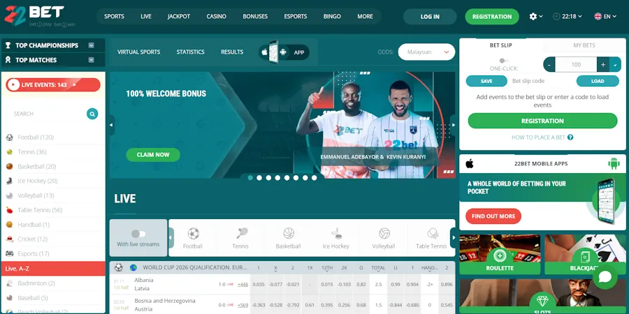 22bet – Great for low wagering and instant crypto payouts