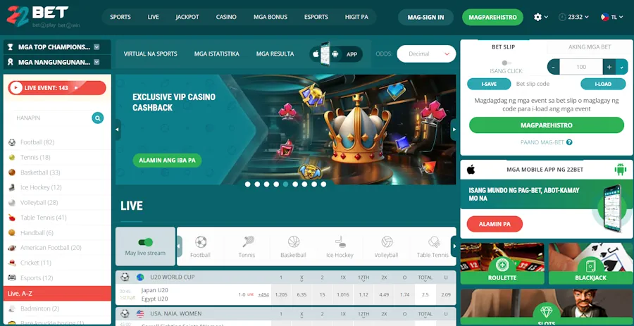 22Bet - Best for sports betting and casino combo