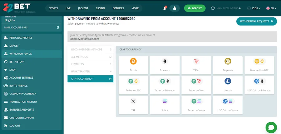 22bet - Best Tether (USDT) Betting Sites