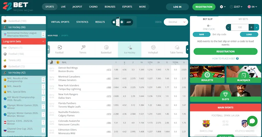 22Bet - Trusted hockey betting sites in the Philippines