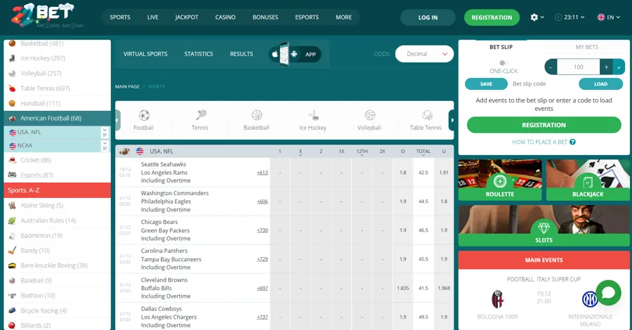 22Bet - Top 5 NFL Betting Sites