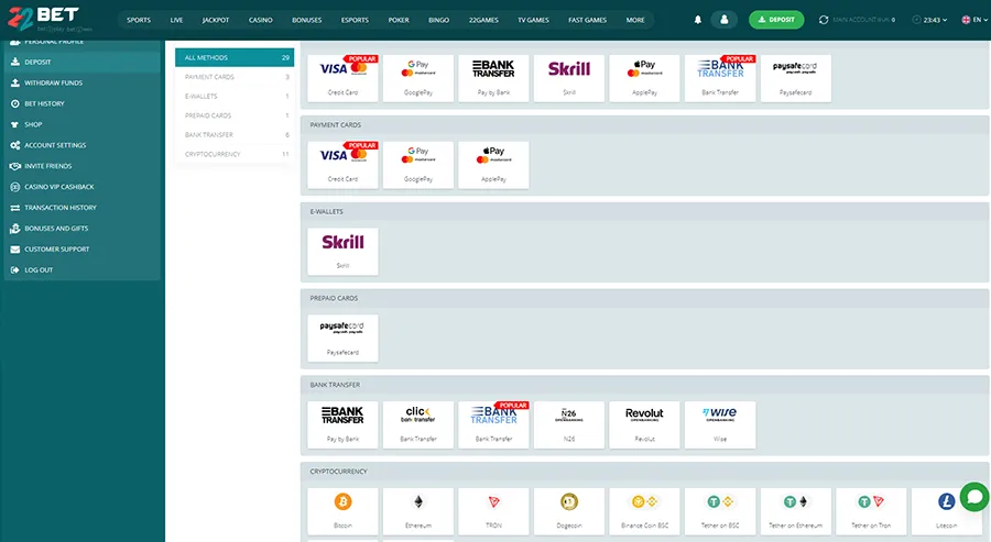 22bet – Blockchain-based fast payouts