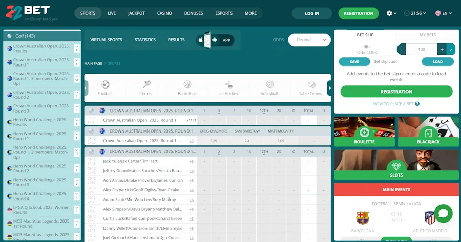 22Bet - Trusted Betting Sites for Ryder Cup