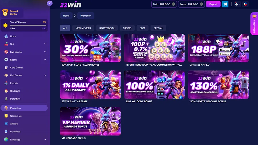 22Win Casino Bonuses