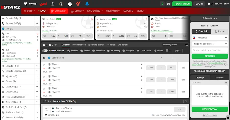 888Starz - Top PH sportsbooks offering golf betting