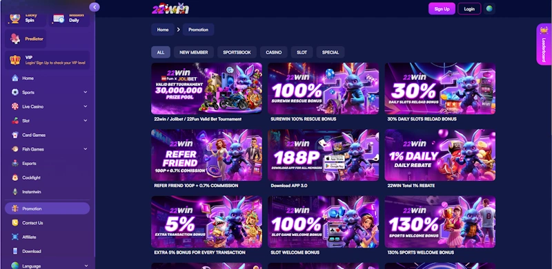 22win Online Casino Bonus