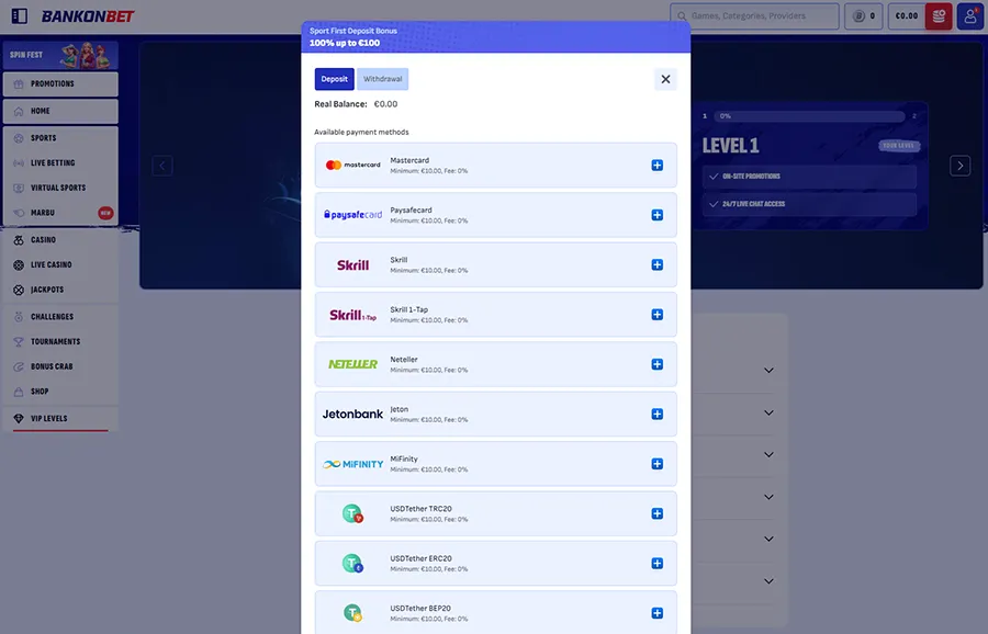 Bankonbet Casino Banking Options