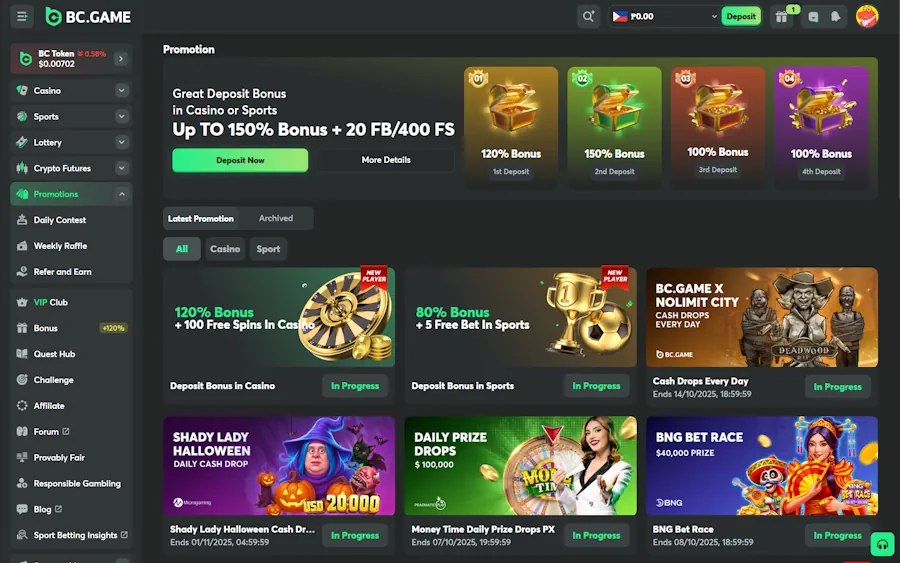BC.Game -Top Casinos Offering 100 Free Spins No Deposit