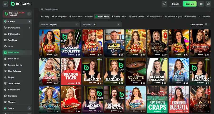 BC.Game Live Casino Experience Evolution Gaming