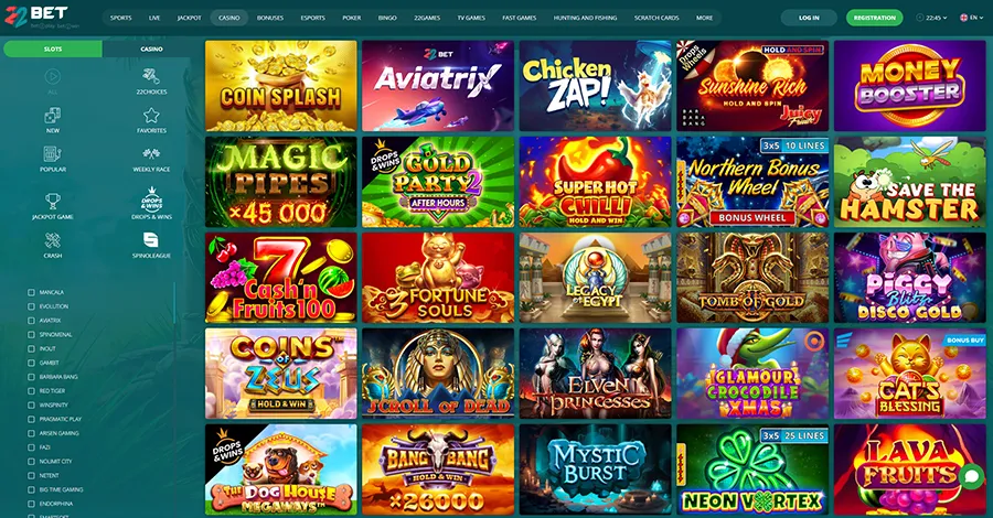 22bet Casino - Largest Slots Selection