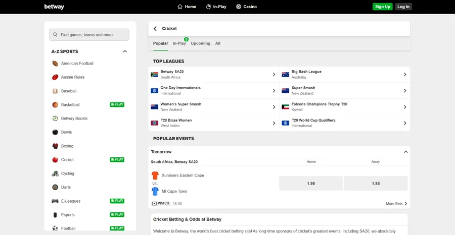 Betway - Reliable odds and easy-to-use interface