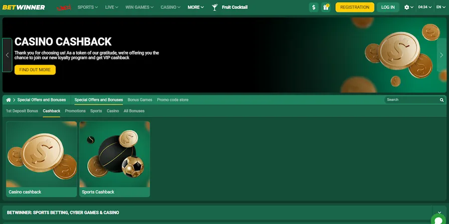 BetWinner – 15% cashback with low wagering terms
