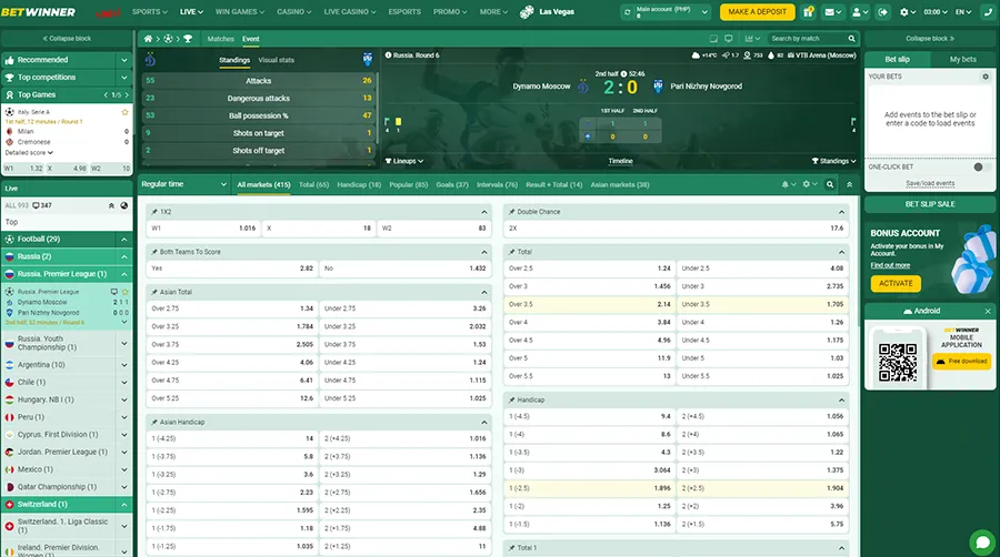 Betwinner Live bets