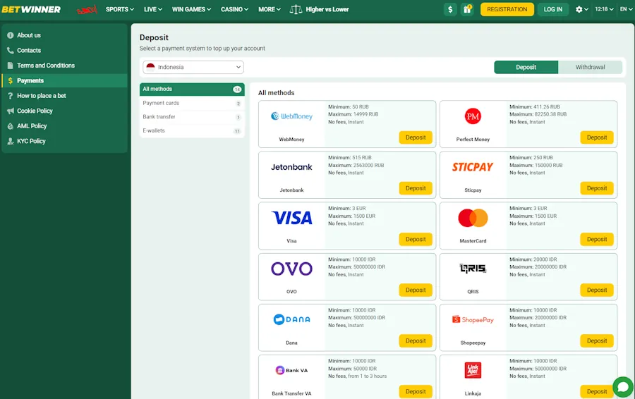 Betwinner: Best for local payment options