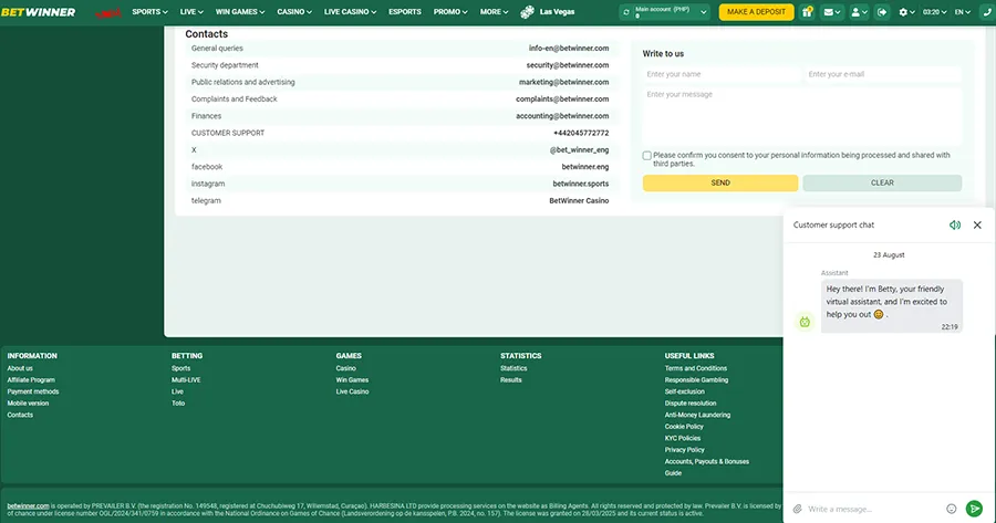 Betwinner Customer Support