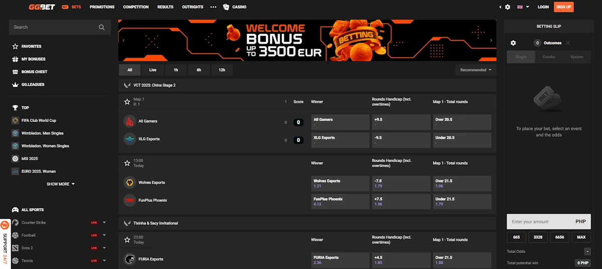 GGBet betting bonus screenshot