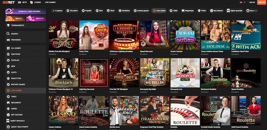 GGBet Live Casino Experience Evolution Gaming