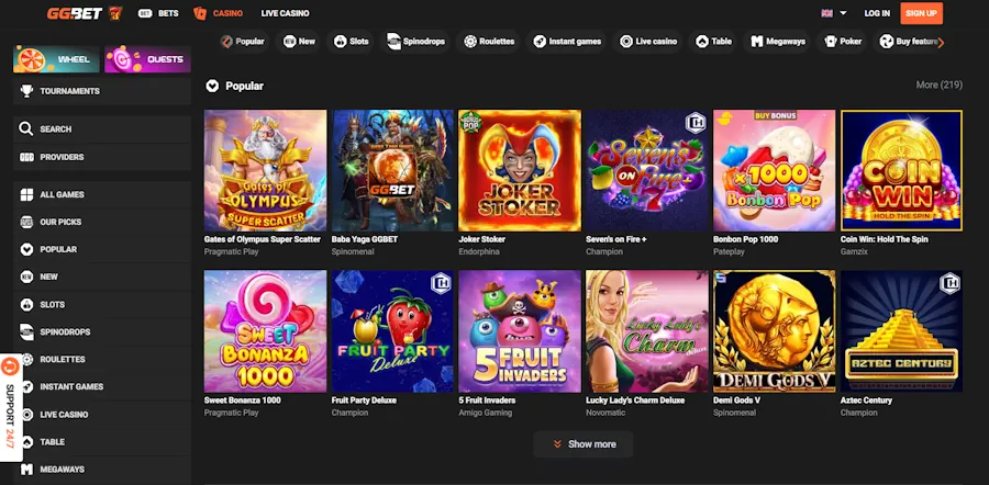 GGBet: Slot-focused platform with 96.9% RTP