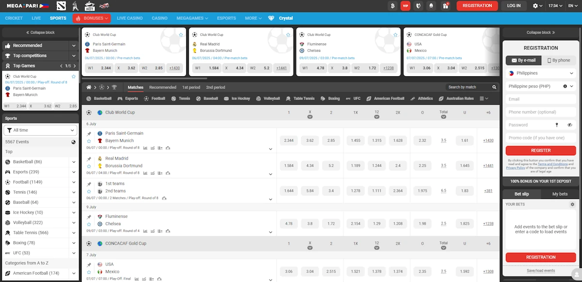 Megapari betting screenshot