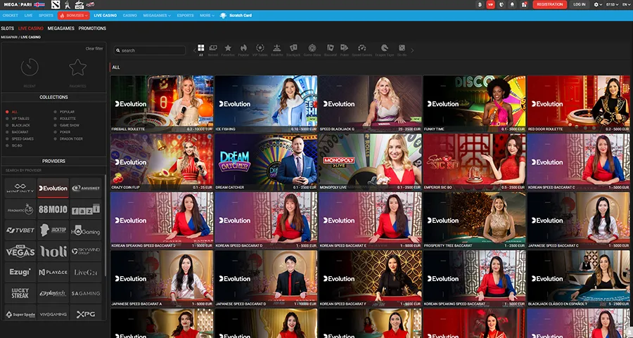 Megapari Live Casino Experience Evolution Gaming