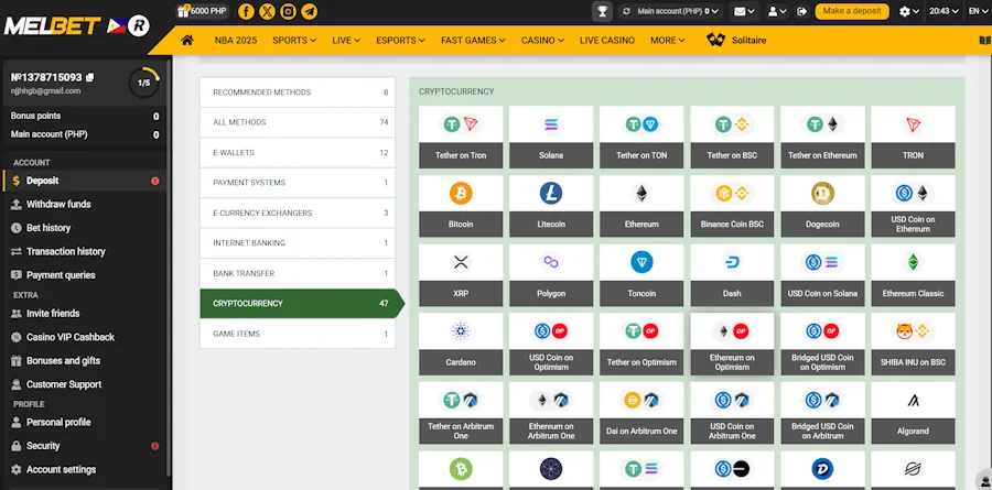 Melbet – ₱200 minimum with crypto support