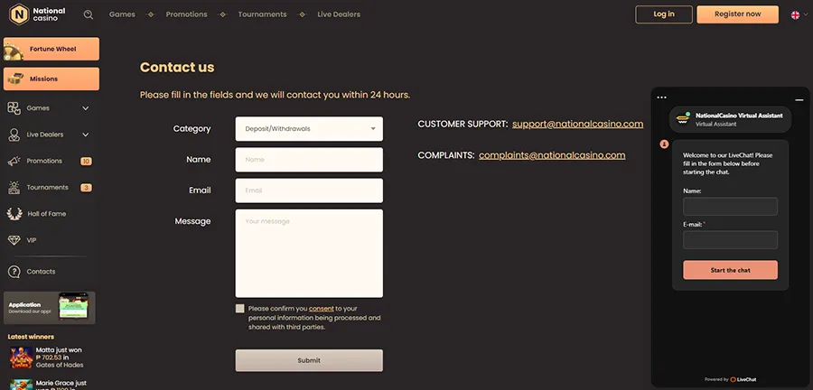 National Casino Customer Support