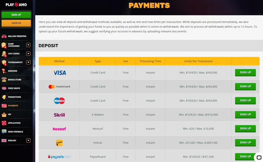 PlayAmo: Best for Live Casino Games