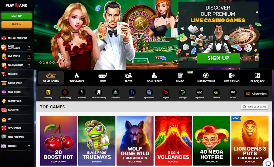 PlayAmo: Widest selection of no install casino games