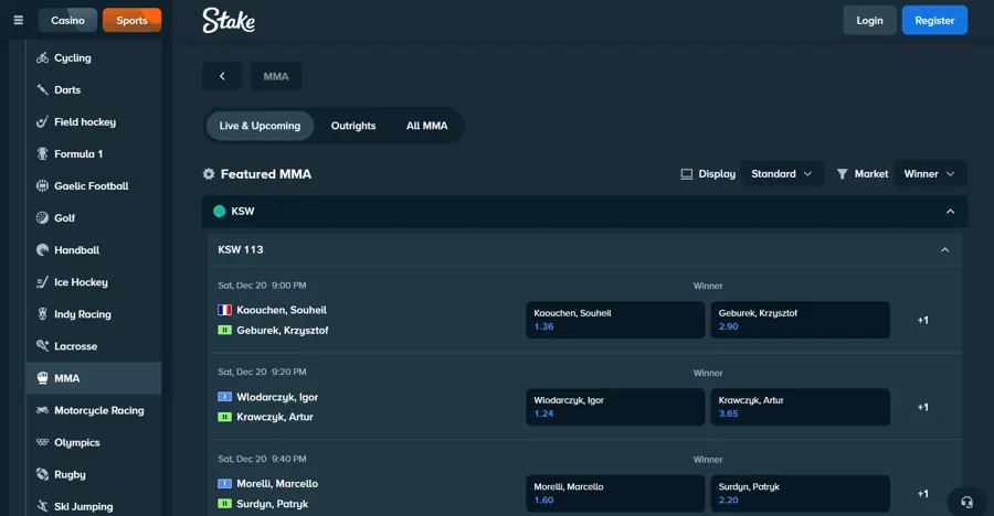 Stake - Top MMA Betting Sites for Filipino Bettors