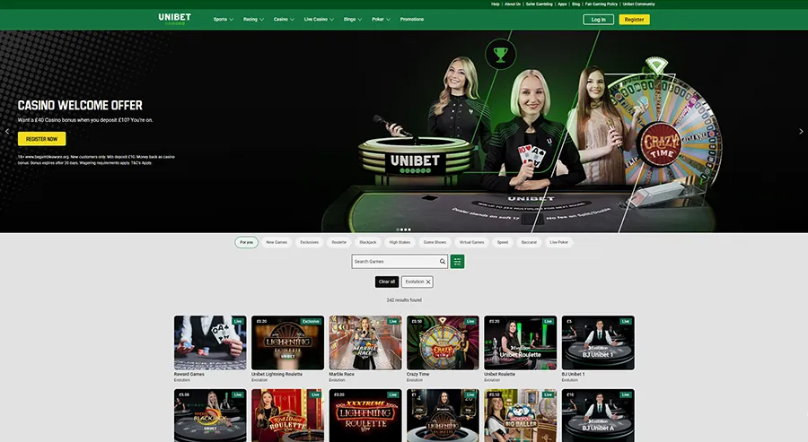 Unibet Evolution Gaming Offerings