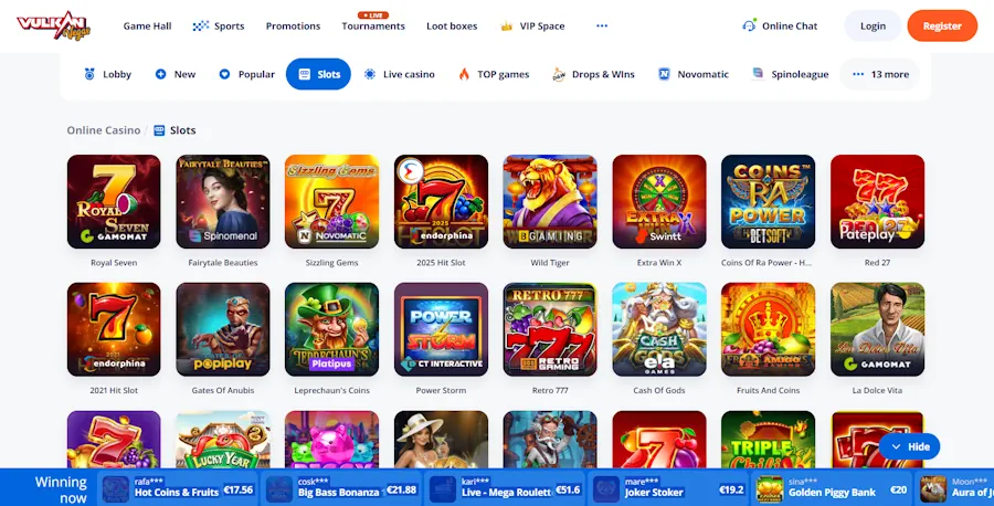Vulkan Vegas Game Selection