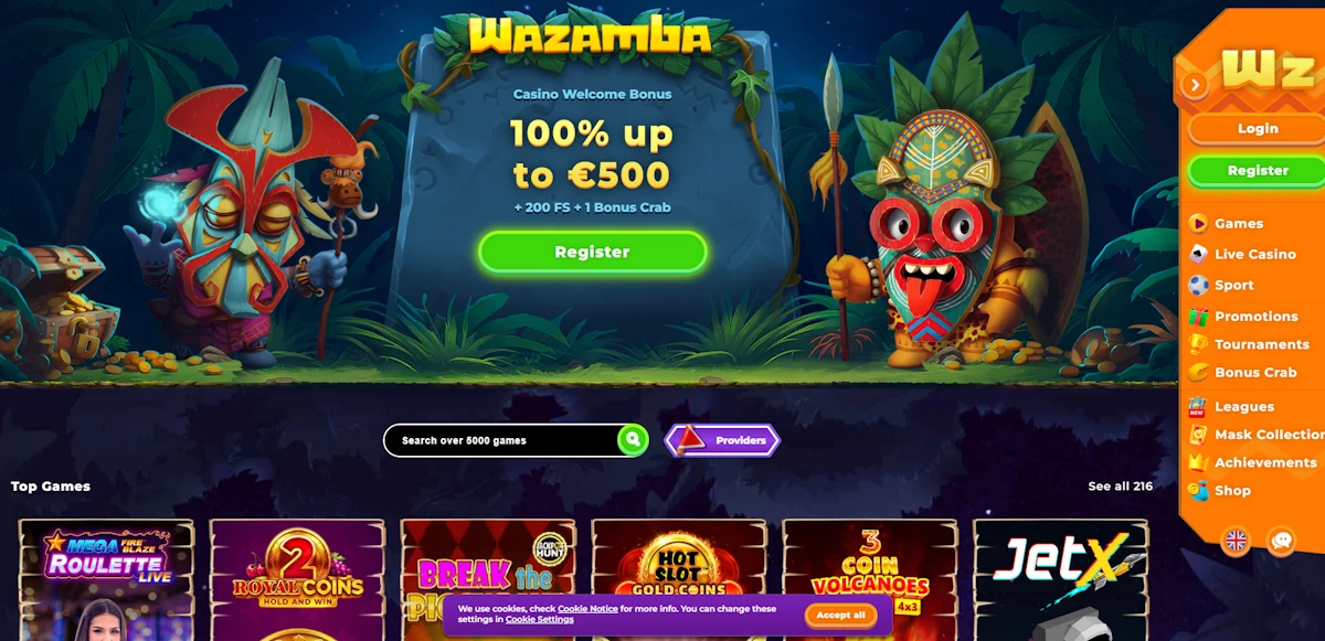 Wazamba Casino Screenshot