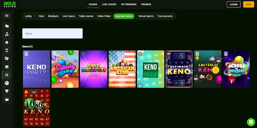 Wild Casino: High-Quality Keno Games